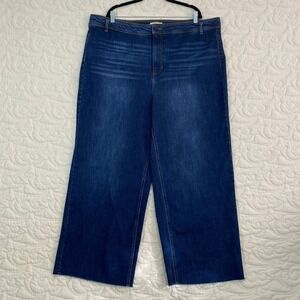 NWOT OAT New York Wide Leg Jeans Raw Hem High Rise Blue Denim Women's 22W